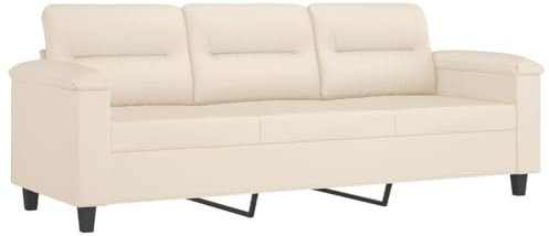vidaXL Sofa 3-Sitzer, Loungesofa Couch mit Armlehnen Rückenkissen, Wohnzimmersofa Designsofa mit Metallgestell, Sitzmöbel Dreisitzer, Beige Mikrofasergewebe