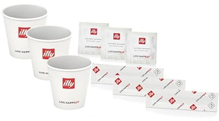 Illy Disposable Kit 200 Coffee Break Glasses Palette Sachets Sugar Logo