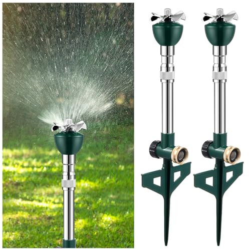 Ninehaoou 2 st gräsmatta sprinkler för gårdsvattensprinkler för gräsmatta över marken sprinklersystem, metall slagsprinkler, justerbar trädgårdssprinkler med kraftig spikbas för stort område