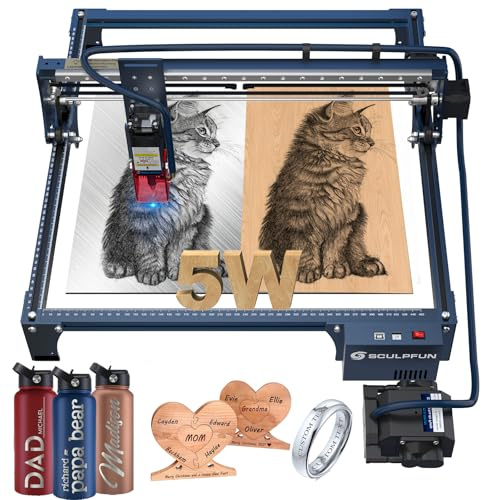 SCULPFUN S30 5W lasergravyrmaskin automatisk luftstödd lasergravyrmaskin 60W laserfräs 5W utgångseffekt graveringsnoggrannhet 0,06 mm för trä, metall