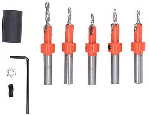 Juego de Brocas para Avellanado de Madera, Brocas para Avellanado de Madera, Brocas de Vástago Redondo para Carpintería con Llave Hexagonal y Limitador, Juego de Brocas para