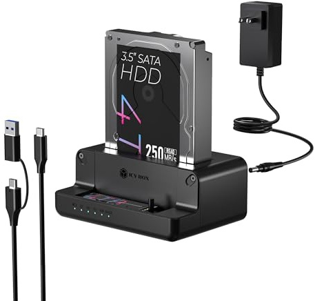 Estación de acoplamiento de disco duro M.2 NVMe y SATA, clonador y lector ICY BOX USB-C de 10 Gbps M.2 NVMe y SATA, clonador de disco duro de doble bahía para discos duros SSD y HDD de 2.5 pulgadas