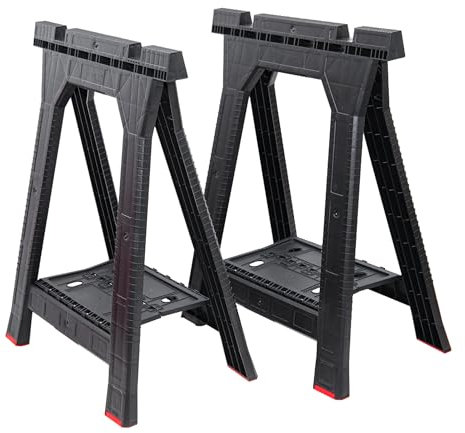 Cavalletto da lavoro, pieghevole, 2 pezzi, 76,5 x 58 cm, portata fino a 350 kg, con ripiano per utensili e piccole parti con piedini antiscivolo