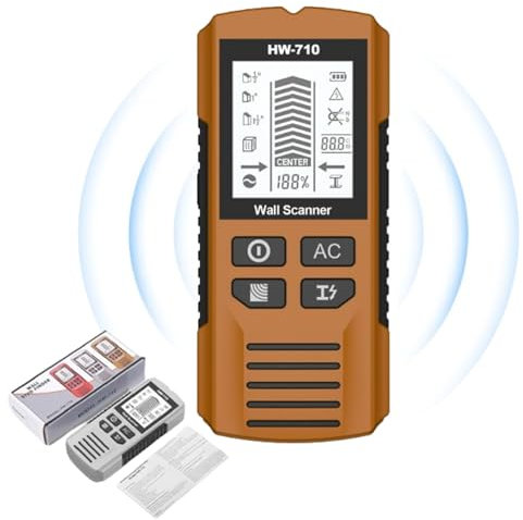 Multifunktionaler tragbarer Metall- und Wanddetektor, 2025 Upgrade 5 in 1 leitungssuchgerät mit LCD Display und akustischem Alarm zum Auffinden von Stromleitungen, Holzbalken, Metallrohren (Gelb)