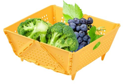 Scolapasta pieghevole - Cestello per il lavaggio della frutta, scolapasta da 22,5 cm - Ciotola di drenaggio compatta con design anti-perdita per frutta e verdura, utensile da cucina salvaspazio ideale