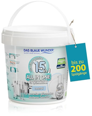 Das Blaue Wunder All In One Geschirrspülpulver 15in1 1.000g | Spülmaschinenpulver | 15 Funktionen | sehr ergiebig | Power Entkruster | Maschinenpflege | phosphatfrei (Neutral)