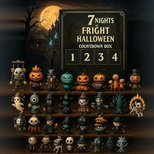 31 Nights of Fright - Caja de cuenta regresiva de Halloween con figuras, calendario de Adviento de Halloween 2025, caja de regalo, mini decoraciones y dijes colgantes, figuras de terror coleccionables