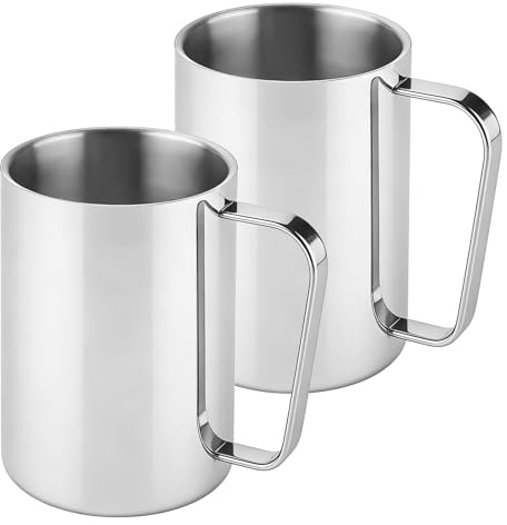PORFOYO 2 Stück Edelstahl Becher, Doppelwandiger Isolierbecher 500ml für Kaffee, Tee, Saft, Milch und Weitere Heiß- oder Kaltgetränke, Ideal für Reisen und Camping