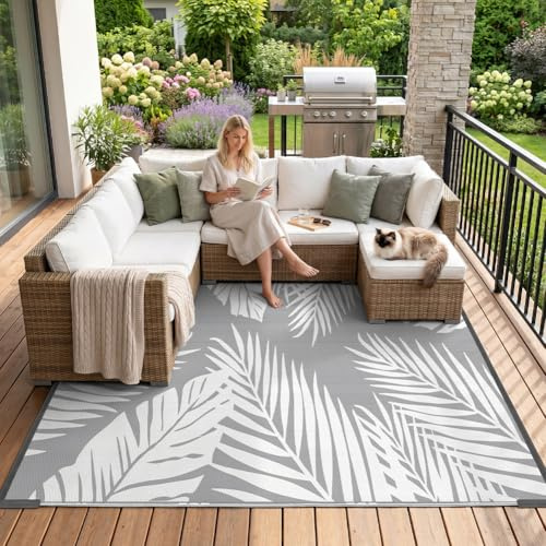 AUAUY Tapis Exterieur Resistant Pluie, Reversible & Résistant aux UV Grand Tapis d'extérieur 120 x 180 cm, Léger, Pliable Tapis en Plastique pour Balcon, Jardin, Camping, Plage, Terrasse