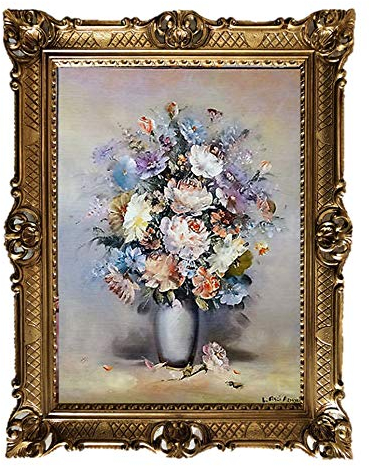 Lnxp Magnifique tableau Nature morte 90 x 70 cm Photos baroque antique Cadre Fleurs Vase Paradis des fleurs 58B