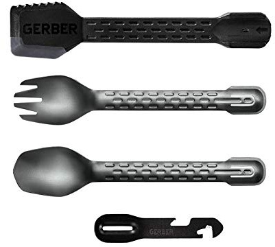 Gerber Gear ComplEAT Camping Utensils Set for Outdoor Cooking, Camping Cutlery with Fork, Spoon, Tongs, Spatula and Multi-Functional Tool, Onyx Black
