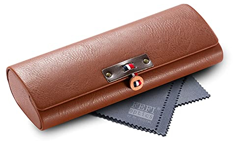 FEFI - Hochwertiges Hardcase Brillenetui in Leder-Optik (Kaffeebraun)