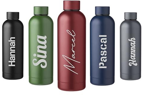 Trinkflasche inkl. Wunschgravur, personaliesierbare Thermosflasche recyceltem Edelstahl (Waldgrün)