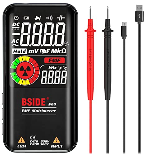BSIDE Wiederaufladbares digitales Multimeter, Farb-LCD-Display mit 3 Ergebnissen, 999 Zählungen, automatische Reichweite, EMF-Detektor, Frequenzdiode, Live-Check-Spannungsprüfer mit Schutzhülle