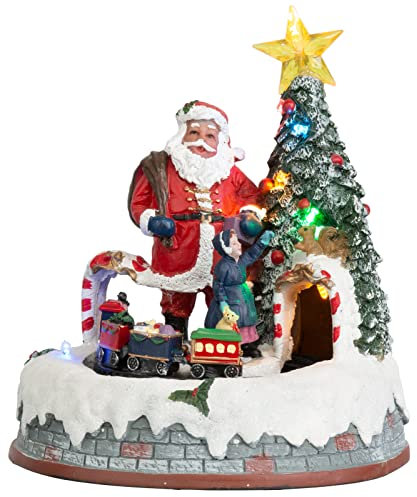 Brandsseller Deko Weihnachtsbaum Spieluhr mit LED Beleuchtung Warmweiß (Weihnachtsmann, ∅ 18 cm x 22 cm)