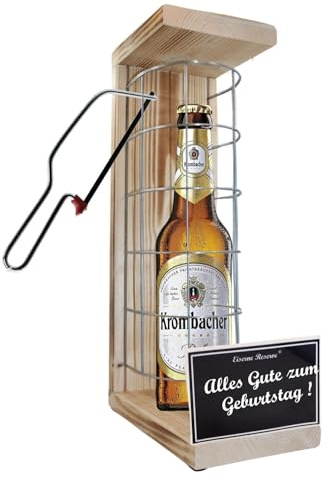 Krombacher - Biergeschenke für Männer lustig Geburtstag Geschenke - Krombacher Pils Eiserne Reserve Gitterkäfig Text s/w Alles Gute zum Geburtstag Bier (1 x 0.5 l)