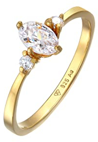 Elli Ring Damen Verlobungsring Oval mit Zirkonia Kristallen 925 Sterling Silber