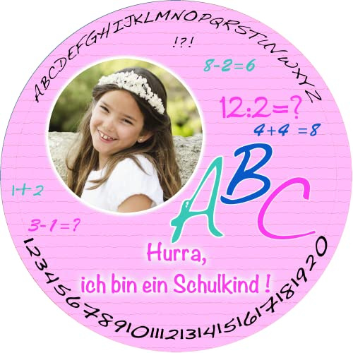 Tortenbild / Tortenaufleger zur Einschulung rosa individuell Rund 6 - 38 cm