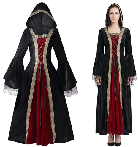 maxToonrain Costume medievale da donna, taglie forti, costume di Halloween da donna, abito rinascimentale borgogna vintage gotico in velluto, abiti vittoriani, travestimento elegante da donna per