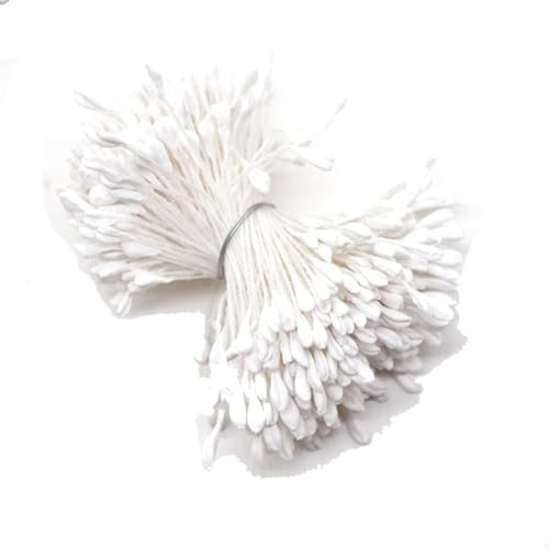 Yurosiay Blumen Staubblätter 340 Stück Matt Doppelköpfe Staubblätter zum Basteln Malzförmige Künstliche Staubblatt Blume Simulierte Blütenstempel Blumenstaubblätter für DIY Handwerk Weiße