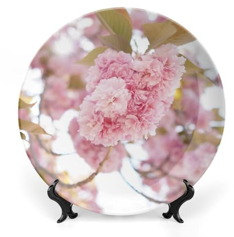 Cherry Blossoms Flowers Spring Decorative Plate for Wall Ceramic Home Wobble-Plate with Display Stand Table Decor Ornament Dinner Plate Dessert Dish Holiday Home Decoration 6