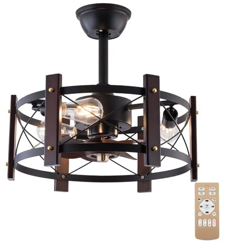 Dceinz Vintage Ventilateur Plafond avec Lumiere et Télécommande Silencieux 6 Vitesses Plafonnier Ventilateur de Plafond DC Smart Salon Lustre Ventilateur de Plafond Noir Industriel 7 Pales