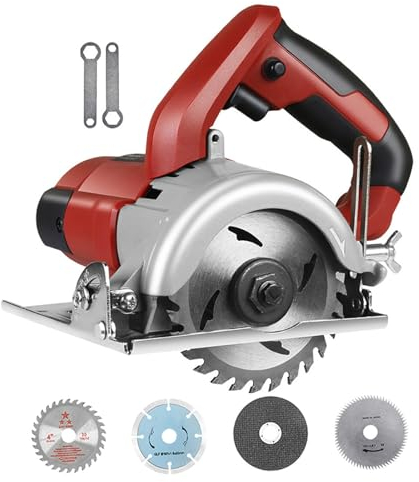 Scie Circulaire 1680 W (Coupe Rapide), Scies Circulaires éLectriques Polyvalentes Pour Couper La Pierre/Bois/MéTal/Carrelage, Profondeur Et Angle De Coupe RéGlables (0-34 Mm, 0~45°), 4 Lames