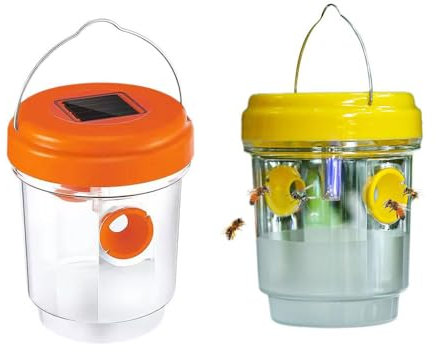 Wespenfalle zum Aufhängen, 1/2er-Pack, Wespenfalle, gelbe Jackenfalle, Tischler-Bienenfallen für draußen, wiederverwendbare Hornissenfalle, Bienenfalle für den Außenbereich (2 Stück, Orange + Gelb)