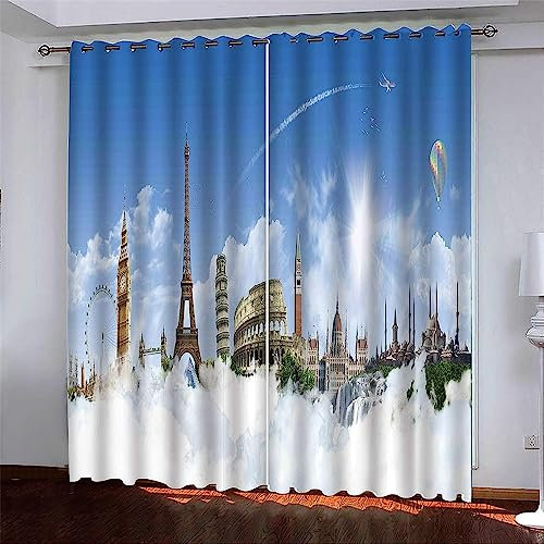 Kinder Vorhang Blickdicht Thermovorhang Eiffelturm Blauer Himmel Gardinen Wohnzimmer Vorhänge Kinderzimmer Geräuschreduzierung Dekoration Für Schlafzimmer Wohnzimmer Küche Fenster 2 X 110 X -1F8M0O0A6