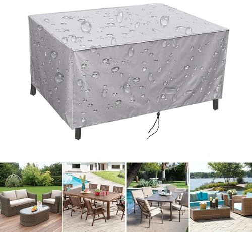 NXMYDBD Gartenmöbel Abdeckung 280x280x82cm/LxWxH Silber Abdeckung für Gartenmöbel Schutzhülle Wasserdicht Outdoor Tischabdeckung Winterfest Rechteck 420D Oxford-Gewebe Gartenstühle Abdeckung