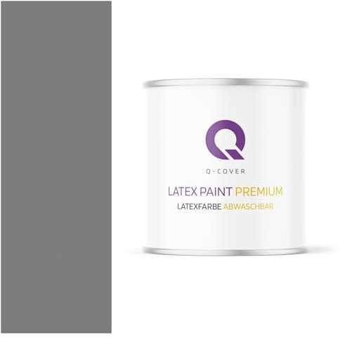 Q-COVER Voc - Vernice in lattice, lavabile, 2 l (circa 14 m²), colore Grigio scuro, colore per interni, colore da parete, classe 2, colore opaco, per chi soffre di allergie, resistente all'abrasione