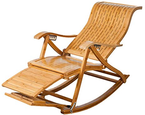 QUSYZD Klappstuhl, Verstellbarer Garten-Freizeit-Bambus-Schaukelstuhl, Sonnenliege mit einziehbarer Fußmassage-Terrasse,