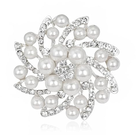 Elegant Crystal Flower Brooch with Simulated Pearl, Exquisite Rhinestone Corsage Pin for Women Bridal Wedding Birthday Accessories Jewelry Gift for Brides Girls Prom and Special Occasions
