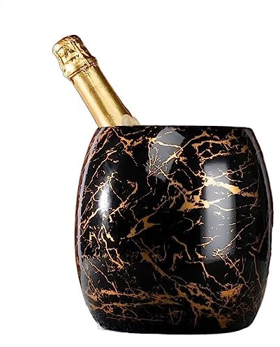 HLHLOP777 Cubos de Hielo Cubitera de Acero Inoxidable de 3,6 l con Elegantes diseños de mármol, Ideal for cócteles, Fiestas, Vino frío, champán Enfriador de Bebidas y Vino(Negro)