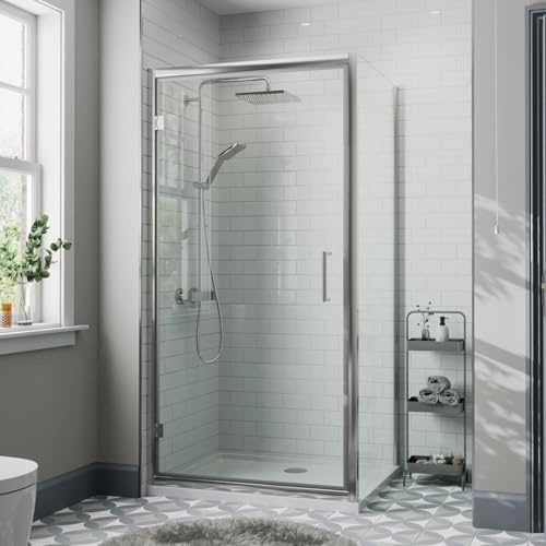 Diamond® 800 x 700mm Hinged Shower Enclosure Door Screen for Wet Room Cubicle Enclosures, 8mm Toughened Safety Glass, Framed, Polished Chrome