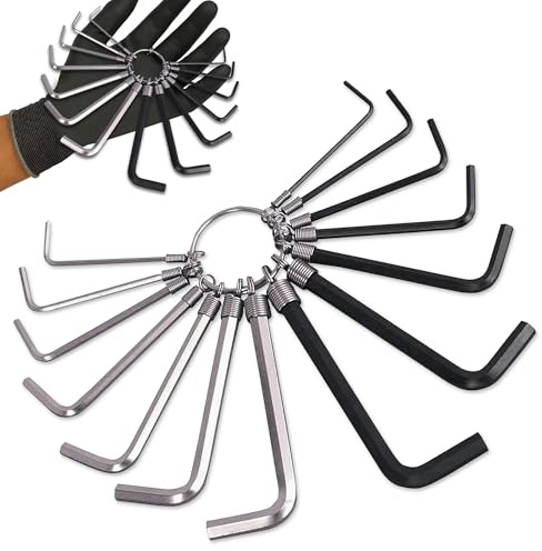 AIBULO 14-Piece Allen Key Set – Metric & Imperial Hex Key Set (1.5mm–6mm, 1/16–7/32) – Compact Hand Tool Kit with Keyring Holder – Ideal Alan Keys Set for DIY, Bikes, Furniture & Machinery