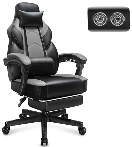 Meilocar Gaming Chair for Adult, Computer Chair with Footrest Video Game Chair Big and Tall Gaming Chair with Massage Lumbar Support, Adjustable Height and 360° Swivel Seat(Grey)
