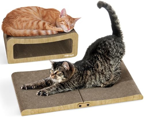 Kratzbrett Katze, L Förmiger Kratzpappe für Katzen, 2 in 1 Stabil Katzenkratzbretter Verstellbar Katzenbrett Pappe mit Katzenminze Wellpappe Kratzmöbel für Katzen, Größ