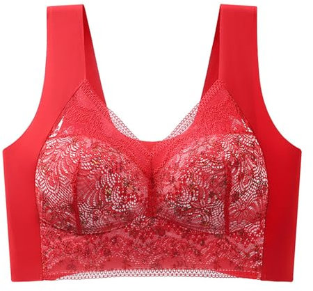 DFSDJEUW Sports Bras Women Padded Non Wired Bras for Women UK Plus Size Comfortable Push Up Bralettes Thin Breathable Seamless Support Underwear Soft Padded Bralettes for Women Plus Size Red XXL
