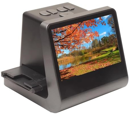 Digital film scanner, slide scanner with large 5 LCD screen, convertible color and black and white negatives and 35mm slides, high resolution 22 MP JPEG photos