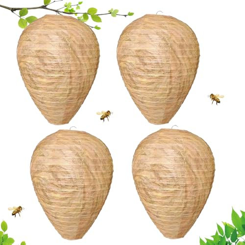 4 Piezas Colgar Nido de Avispas Falsas, Nido de Avispas Falso Disuasor Avispas, Nido de Avispas Señuelo, Trampa Avispas Exterior para Hogares y Jardines Repeler Avispas