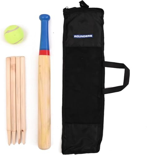 MantraRaj Rounder Set With Mesh Carry Bag Baseball Bat, Stums and Tennis Ball Outdoor Garden Games Fun for All the Family Suitable For Both Kids Adults To Use Camping and Holiday