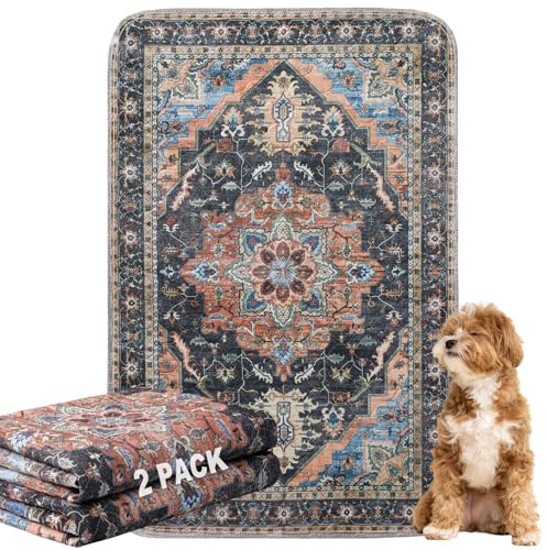 Tapis Éducateur pour Chien Lavable Réutilisable, Lot de 2 Tapis Propreté Ultra Absorbants pour Animaux, Lavable, Antidérapant, Convient aux Chiens, Chats, Lapins (Pattern 2, 81x122cm)