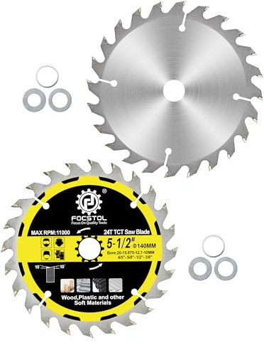 FOCSTOL Lame de Scie Circulaire à Bois 140mm x 20mm - 2 Pièces Disque Coupe Bois 24 Dents pour Couper Contreplaqué, Panneaux Particules, Plastiques et Autres Matériaux Souples