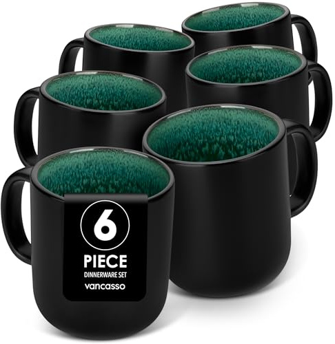 vancasso PLAYA Tasses à Café Espresso et Mugs en Gres à anses - 6 x 480 ml Mug pour Thé, Café, Cappuccino - Résistants au Lave-vaisselle et au Micro-ondes - Glaçure Vert