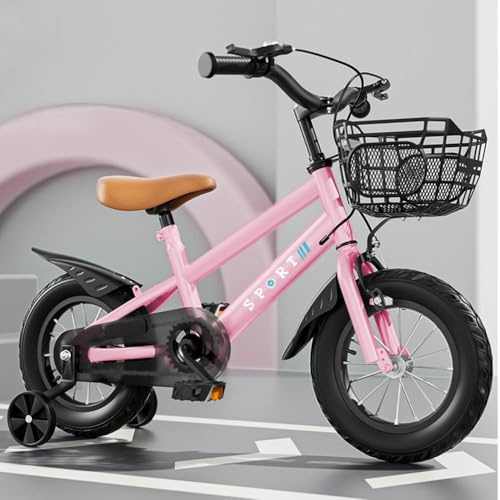 OHMG 12/14/16 Zoll Kinderfahrrad, Kinderfahrrad Kinder für Jungen und Mädchen,Anfänger Fahrrad Radfahren mit Stabilisatoren und Korb, geeignet für Kinder im Alter von 3-10 Jahren (Rose, 14 Zoll)