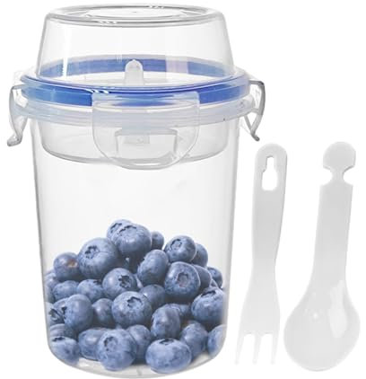 Parfait Cups - Vasos de yogur de doble capa con tapa, cuchara y tenedor | 480 ml PP transparente taza de aperitivos | Revolucionario vaso sellado con compartimento