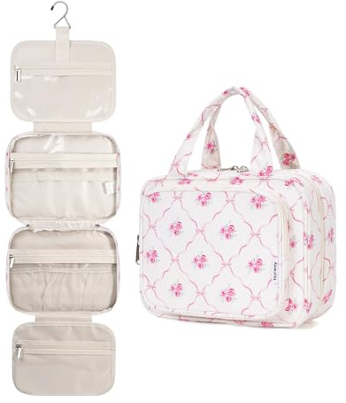 Narwey Bolsa de Aseo Bolsa de Maquillaje de Viaje Organizador de Cosmético Neceser Maquillaje para Mujeres y Niñas (Lazo y Flor(Mediano))