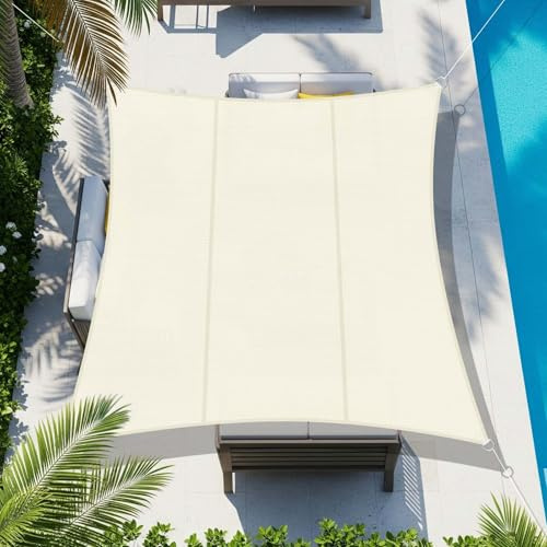 COOL AREA Toldo Vela Impermeable Oxford Cuadrado 4x4m,Crema | Toldo Vela de Sombra Protección UV,Toldos para Patio Exterior Jardín Terraza