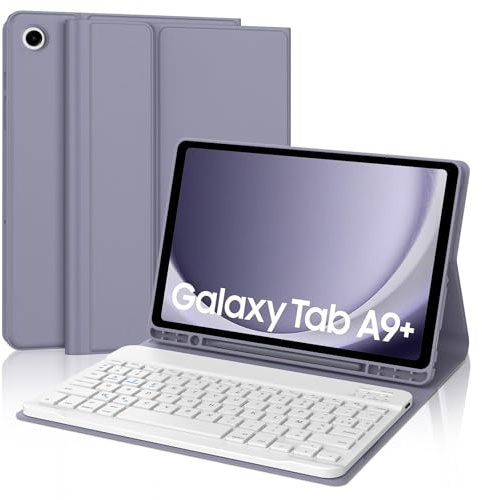 IVEOPPE Coque Clavier pour Samsung Galaxy Tab A9+/A9 Plus 11 Pouces 2023 | Étui Keyboard Magnétique Détachable Bluetooth sans Fil, AZERTY Français avec Porte Crayon pour Galaxy A9+ 11, Violet